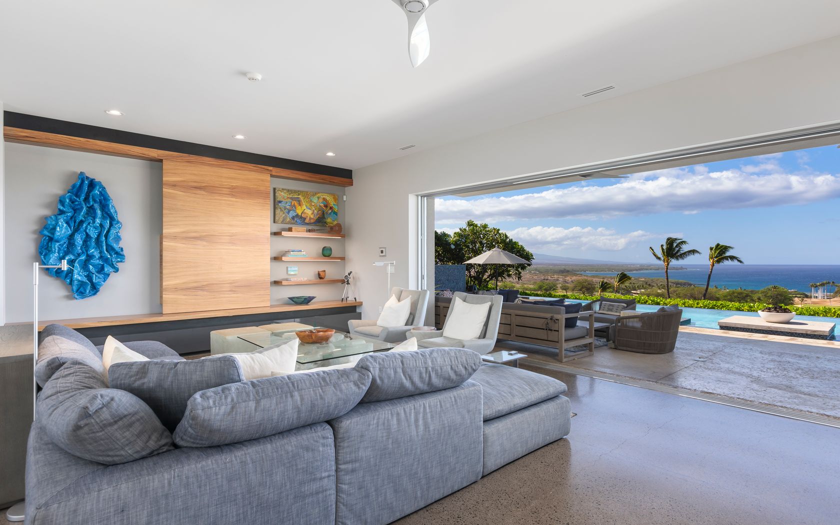 Great room ocean view through open walls