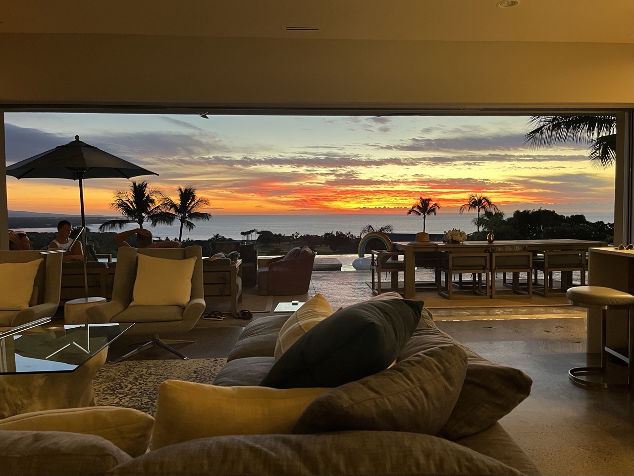 Great room framing a fiery Hawaiian sunset