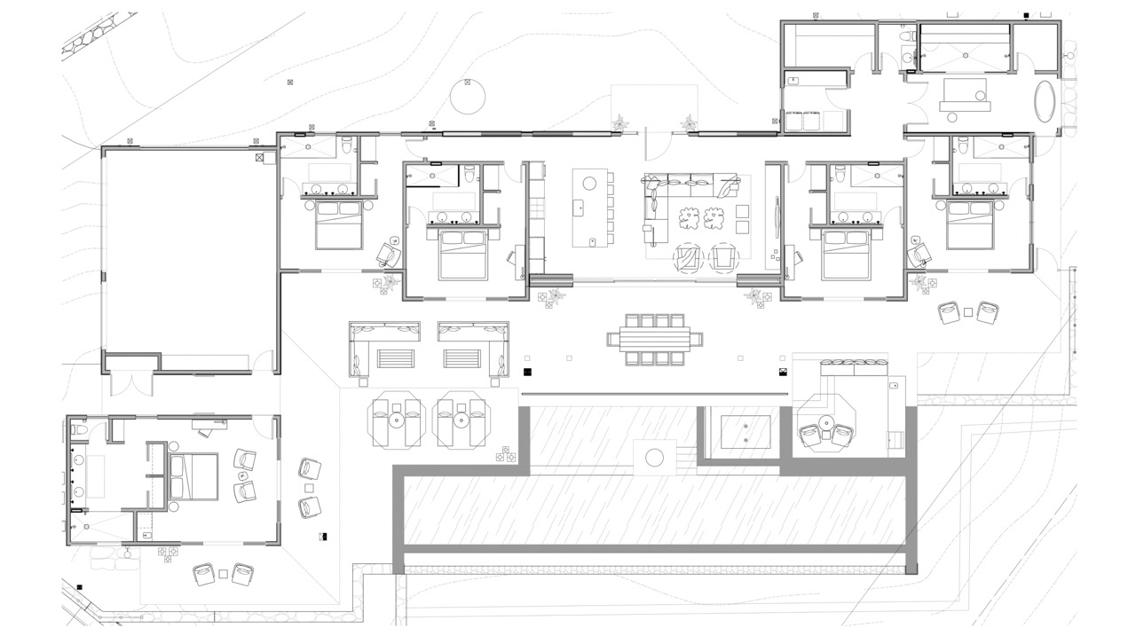 Hapuna Modern House floor plan — five bedroom estate layout at Mauna Kea Resort