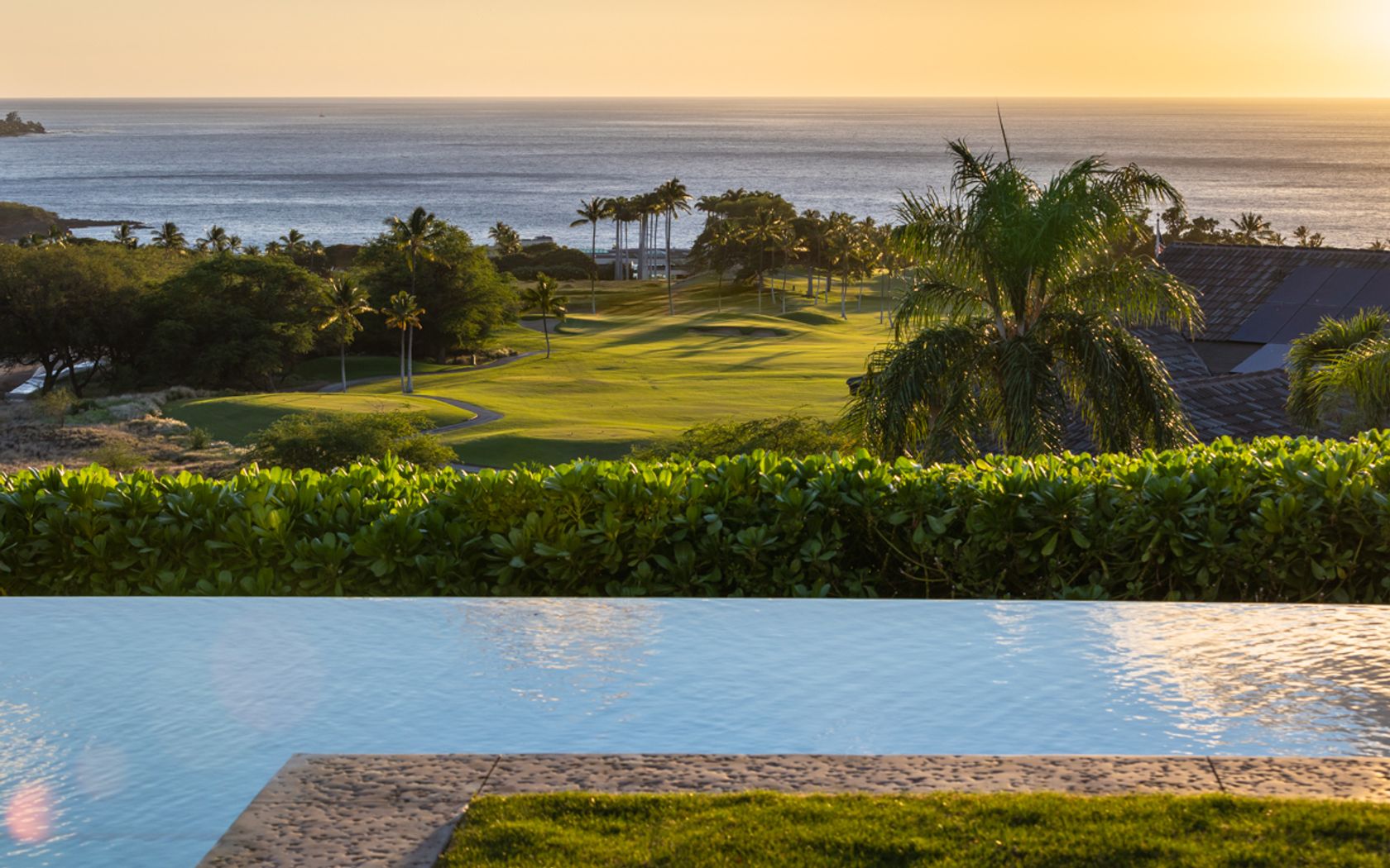 Hapuna Beach and ocean viewed from pool