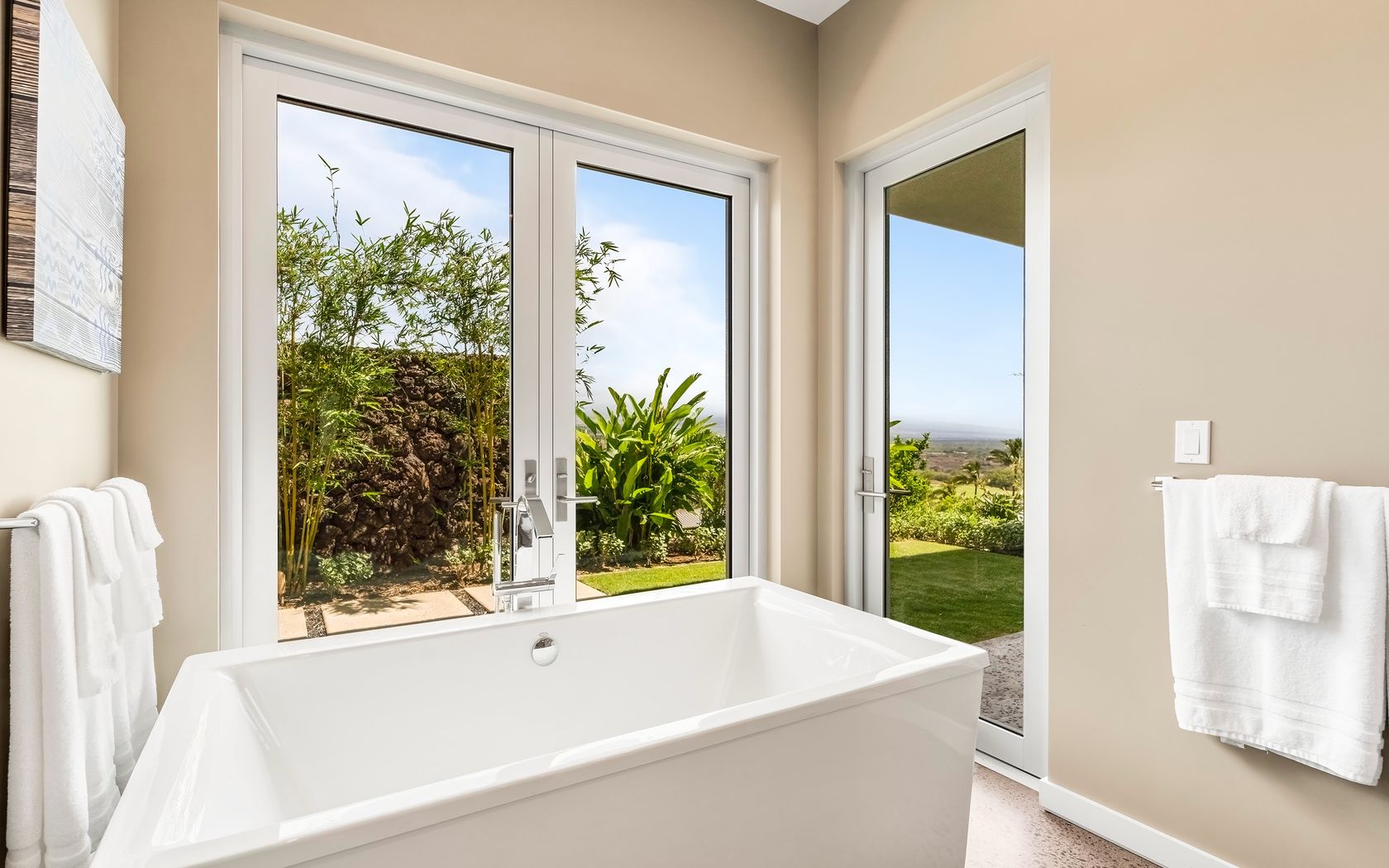 Spa plunge tub with garden views